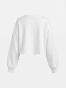 SHEIN Teengirl 秋冬字母印花圓領長袖衛衣 街頭風休閒女款 寬鬆版型 生日舞會 六年級 白色 - 白色 - 查看 2