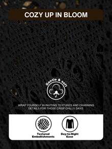 CosyJoli Plus Size Solid Color Hollow Knit Sweater Fall - Black - View 7