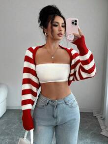 SHEIN Raffinéa Cárdigans de Mujer - Rojo y blanco - Ver 5
