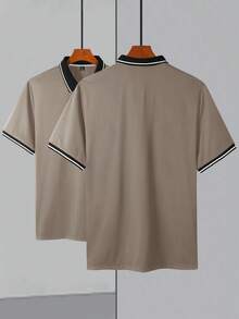 Manfinity Homme Men's Plus Size Colorblock Casual Everyday Short Sleeve Polo Shirt - Apricot - View 2