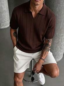 Manfinity LEGND Camiseta de punto de manga corta de unicolor casual para ir al trabajo para hombres - Café integral - Ver 1