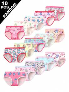 (10 piezas aleatorias) Bragas triangulares cómodas para niñas pequeñas con estampado de dibujos animados y patrón de conejo de felpa - Multicolor - Ver 1
