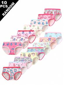 (10 piezas aleatorias) Bragas triangulares cómodas para niñas pequeñas con estampado de dibujos animados y patrón de conejo de felpa - Multicolor - Ver 6
