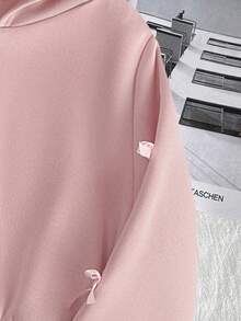 SHEIN Tween Girl 蝴蝶結裝飾前拉鍊連帽秋季運動衫 - 粉色 - 查看 7
