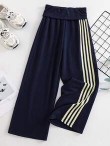 SHEIN Tween女孩高級紋理布料深皇家藍百搭秋冬套裝，開學季針織寬鬆高腰款，34%棉，隨機1件 - 寶藍色 - 查看 6