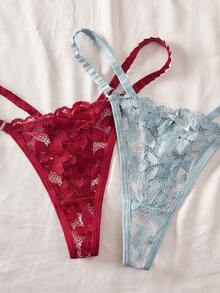 SHEIN 10pcs/Pack Lace Trim Women's Thong Panties - Multicolor - View 3