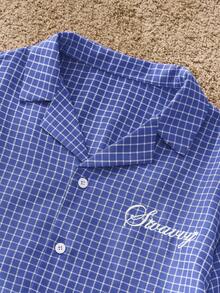 SWAVVY Men's Plaid & Letter Print Single-Breasted 2 In 1 Shirt - Blue - View 7