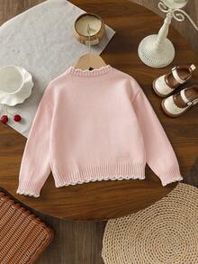 Fashionable Versatile Cute Cherry Pattern Girls Toddler Pullover Round Neck Sweater - Pink - View 2