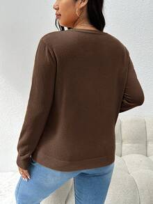 CosyJoli Women's Plus Size Casual Versatile All-Match Solid Color Cardigan Teachers' Day Office Chocolate Brown Autumn - Coffee Brown - View 11