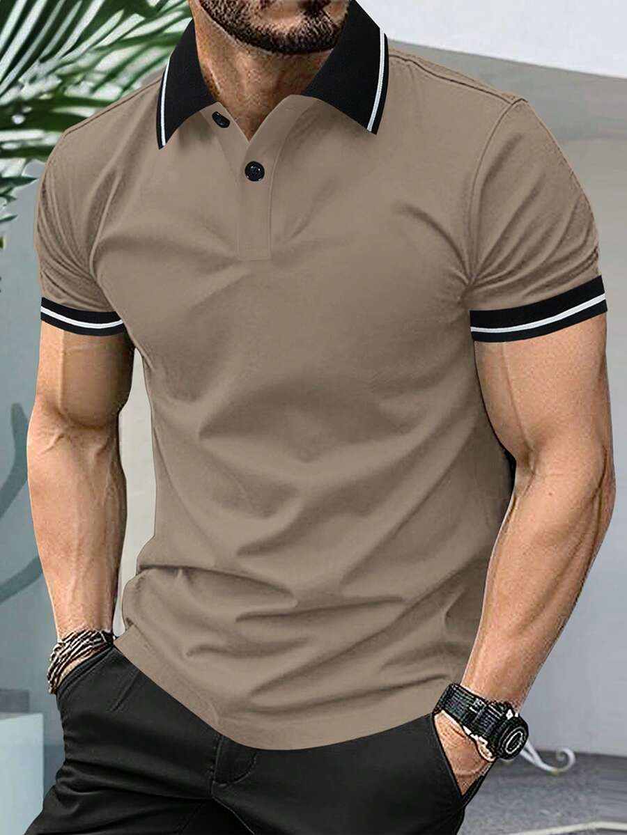 Manfinity Homme Men's Plus Size Colorblock Casual Everyday Short Sleeve Polo Shirt - Apricot - View 1