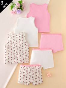 6pcs Soft Cute Bow Children's Growth Period Fitted Set Pink Winter White - Multicolor - View 3