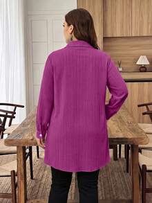Lacomfia Plus Size Solid Color Long Sleeve Textured Fabric Casual Commute Embroidered Pony Long Shirt Fall - Red Violet - View 2