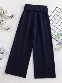 SHEIN Tween女孩高級紋理布料深皇家藍百搭秋冬套裝，開學季針織寬鬆高腰款，34%棉，隨機1件 - 寶藍色 - 查看 2