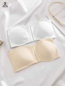 SHEIN 2件組女款前扣式聚攏胸墊內衣，適合婚禮穿著 - 彩色 - 查看 4