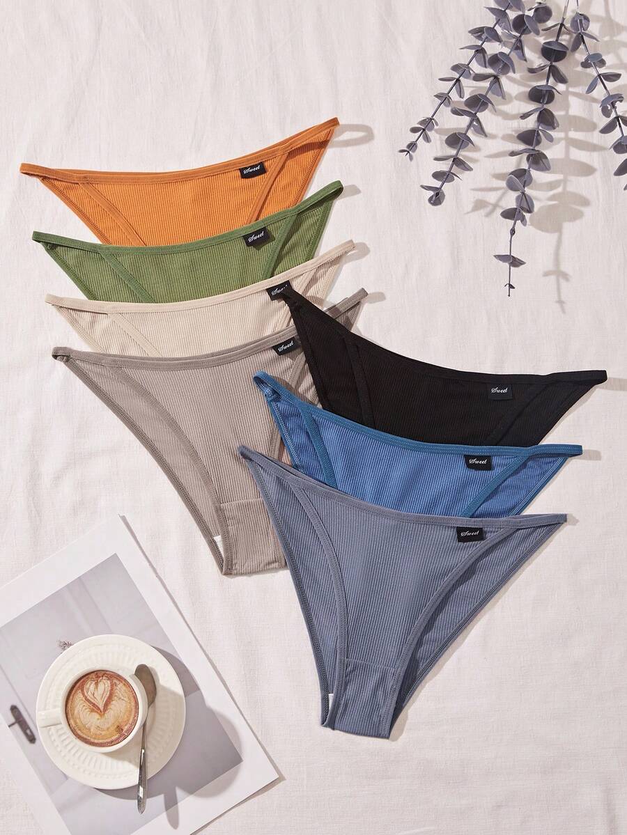 SHEIN Women's Knitted Triangle Panties 7-Piece Set - Multicolor - View 1