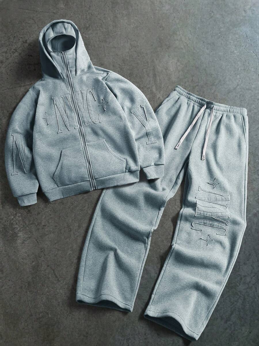 PAVTROS Men's Hooded 2 In 1 Sweatshirt Jacket And Pants Set - Grey - View 1