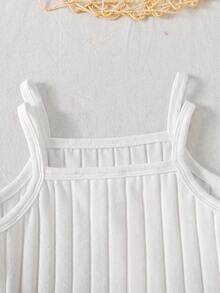 SHEIN 女童春夏細肩帶上衣與短褲純色2件式內衣套裝，1件套，四季適用 - 白色 - 查看 4