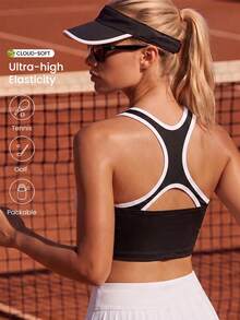 CourtClass Tank Top Olahraga Fashion Colorblock Kasual Wanita untuk Kebugaran - Hitam - View 1