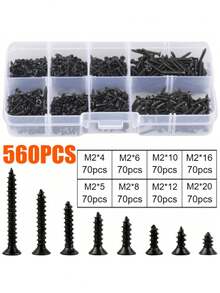 Bộ 560 vít tự khoan màu đen nhiều kích cỡ và kiểu dáng dùng sửa chữa gỗ, lắp ráp thiết bị, kèm hộp lưu trữ, dụng cụ thiết yếu cần có - Màu đen - Xem 4