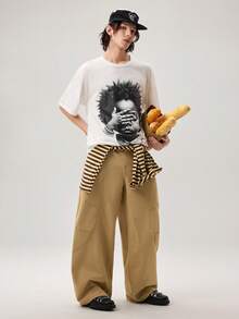 Streetwear Creative Hip Hop "Be Yourself" Print Oversized Dropped Shoulder White T-Shirt - White - View 8
