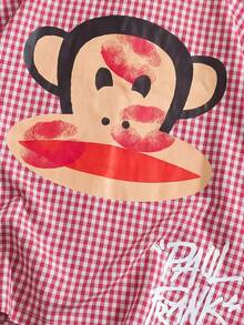 ROMWE MEN Paul Frank X ROMWE 男士格子字母印花短袖衬衫 - 紅白色 - 查看 3
