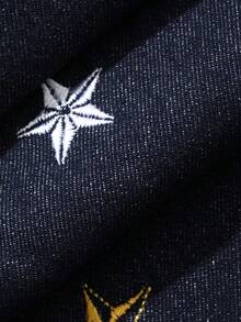 Livesso High Waist Star Embroidered Loose Wide Leg Street Style Dark Blue Women's Jeans Fall - Dark Wash - View 7