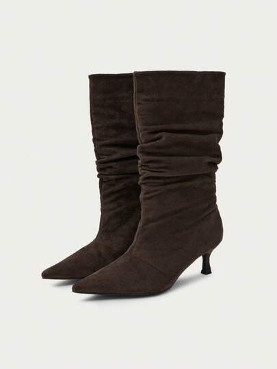 Nöista Soft Faux Suede, Pointed Toe, Ruched Toe And Elegant Kitten Heel, Wear Out Elegant Kitten Heel, Wear Out Elegant Sophisticated Look.