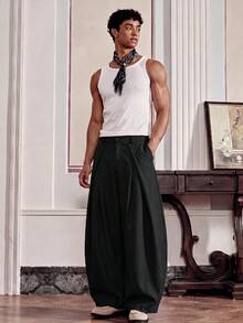 SWAVVY Pantalones largos de pierna ancha para hombre, primavera/verano - Negro - Ver 7
