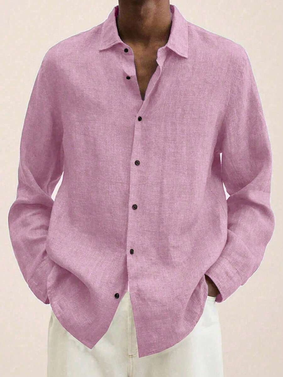 Manfinity Homme Men's Plus Size Casual Modest Versatile Commuter Shirt Vacation Soft Pink Autumn - Pink - View 1