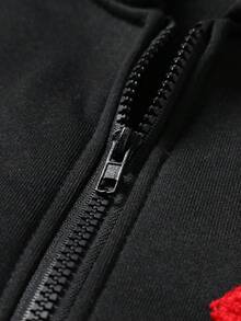 PAVTROS 男士青年款唇形刺繡連帽衛衣 - 黑色 - 查看 6