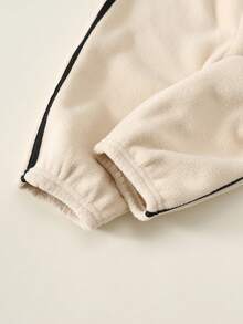 SHEIN 2pcs Baby Boy Baby Girl Baby Boy Contrast Color Woven Tape Small Stand Collar Long Sleeve Fleece Jacket & Elastic Waist Long Pants Set Suitable For Autumn And Winter - Multicolor - View 9