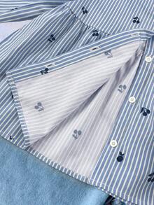 SHEIN Tween女孩休閒日常舒適寬鬆荷葉領襯衫童裝 - 藍色 - 查看 5
