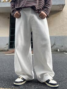 DAZY Spring/Autumn Solid White Washed Soft Denim Twill Jeans For Men - White - View 3
