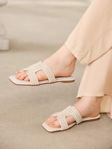 MOTF PREMIUM SUMMER NEW BEIGE BEACH VACATION CASUAL WOMEN'S FLAT SANDALS - 米色2 - 查看 4