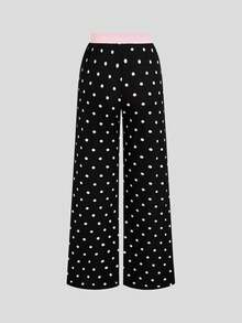 Sweetra Women's New Spring Summer Autumn Winter Black Polka Dot Fabric Colorblock Patchwork Design Bow Decor Cute 2 Pieces Set Suitable For Outings Shopping Dining - Black and White - View 10
