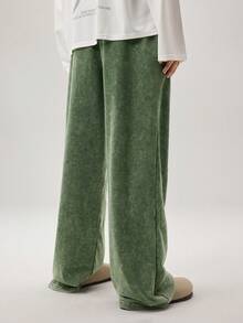 Vaulklash Men's Solid Color Elastic Waist Drawstring Casual Green Retro Sweatpants, Fashion & Versatile Cotton - Green - View 3