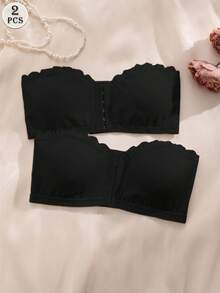 SHEIN Bra Set, Front Closure Wavy Edge Push-Up Removable Cup Pads, 2pcs - Black - View 4