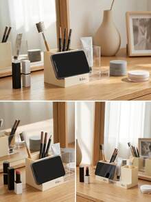 Haus Hana Transparent Milky White And Black Pen Holder With Minimalist And Stylish Functional Storage Design, Featuring A Phone Stand And A Sense Of Design - View 4