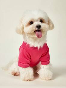 PETSIN 1pc White L ♡ MOM And L ♡ DAD Letter Printed Pet Casual Style Rose Red Thick Warm And Soft Comfortable Pet Clothing - Hot Pink - View 2