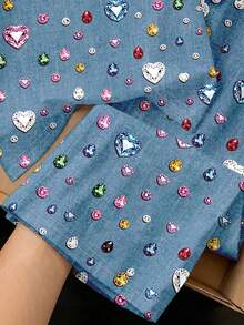 (1 Set) Girls' Fashion Casual Fresh Daily Colorful Diamond Heart Pattern Basic Short T-Shirt And Wide Leg Pants - Multicolor - View 4