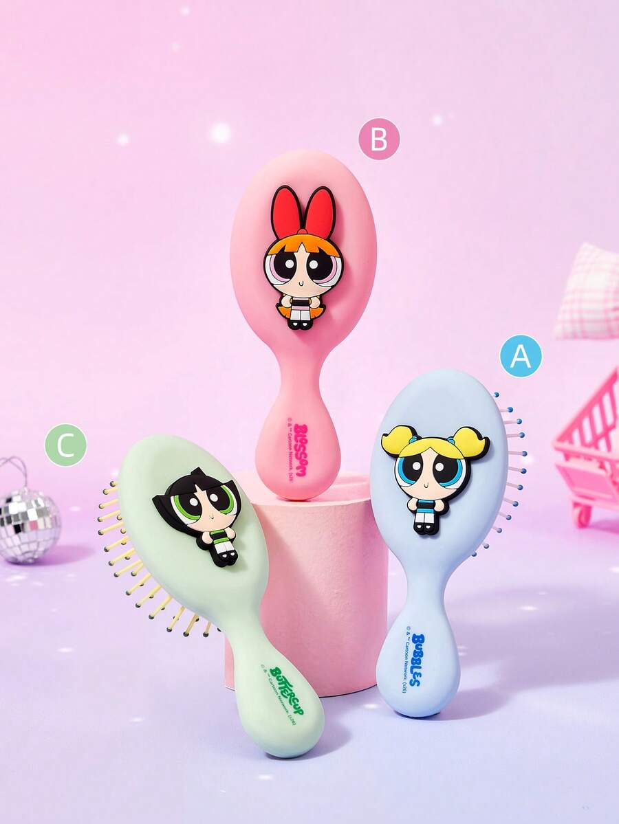 THE POWERPUFF GIRLS X Joivida Inflatable Cushion Comb, Fun And Cute Cartoon Design, Lightweight Travel Comb Suitable For Home And Trips, Perfect Gift For Friends And Holidays - The Powerpuff Girls - View 1