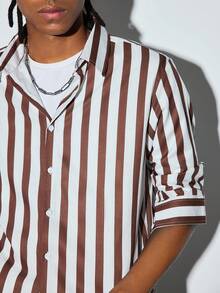 Modcrash Mens Striped Button Down Shirt, Long Sleeve Lightweight Breathable Casual Shirt For Spring Summer - Brown - View 7