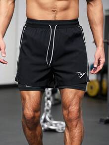 GymBeat 男士抽繩腰休閒百搭日常旅行運動短褲 - 黑色 - 查看 4