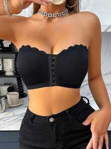 SHEIN Bra Set, Front Closure Wavy Edge Push-Up Removable Cup Pads, 2pcs - Black - View 6