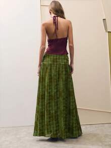 Nöista 抽象印花長裙，飄逸A字版型，適合夏季、秋季、度假、旅行，休閒時尚風格 - 軍綠色 - 查看 2