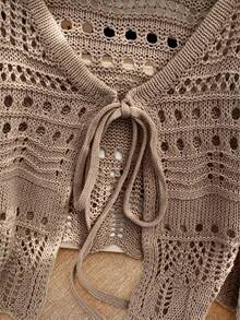 Franclia New Solid Color Hollow Crochet Sun Protection Cardigan Women Versatile Outerwear Knit Cardigan - Mocha Brown - View 4