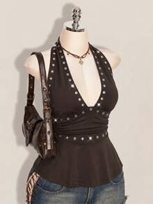 SHEIN ICON 萬聖節女款掛脖露背黑色娃娃裝背心 - 棕色 - 查看 11
