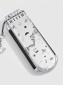 ROMWE Anime 1Set Y2K Star Musical Note Decor Mini Comb Mirror Set, Cute Folding Airbag Hair Brush, Back‑To‑School Portable DIY Hair Comb Kit - Grey black 1 - View 5