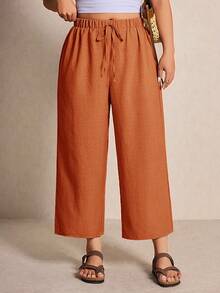 Elaquor Plus Size Solid Color Casual Vacation Pants - Rust Brown - View 6