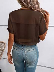 SHEIN LUNE Chaqueta corta de unicolor para mujer en otoño/invierno - Café integral - Ver 2